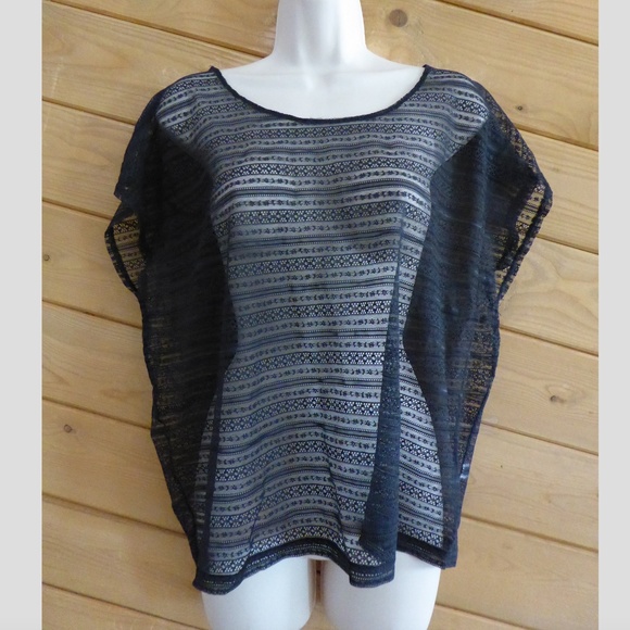Frenchi Black Sheer Cover Up Shirt Blouse Mesh Top - Picture 1 of 5